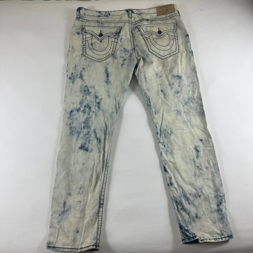 True Religion Mens Size 42 Jeans Acid Wash Denim Straight‎ Leg Pants